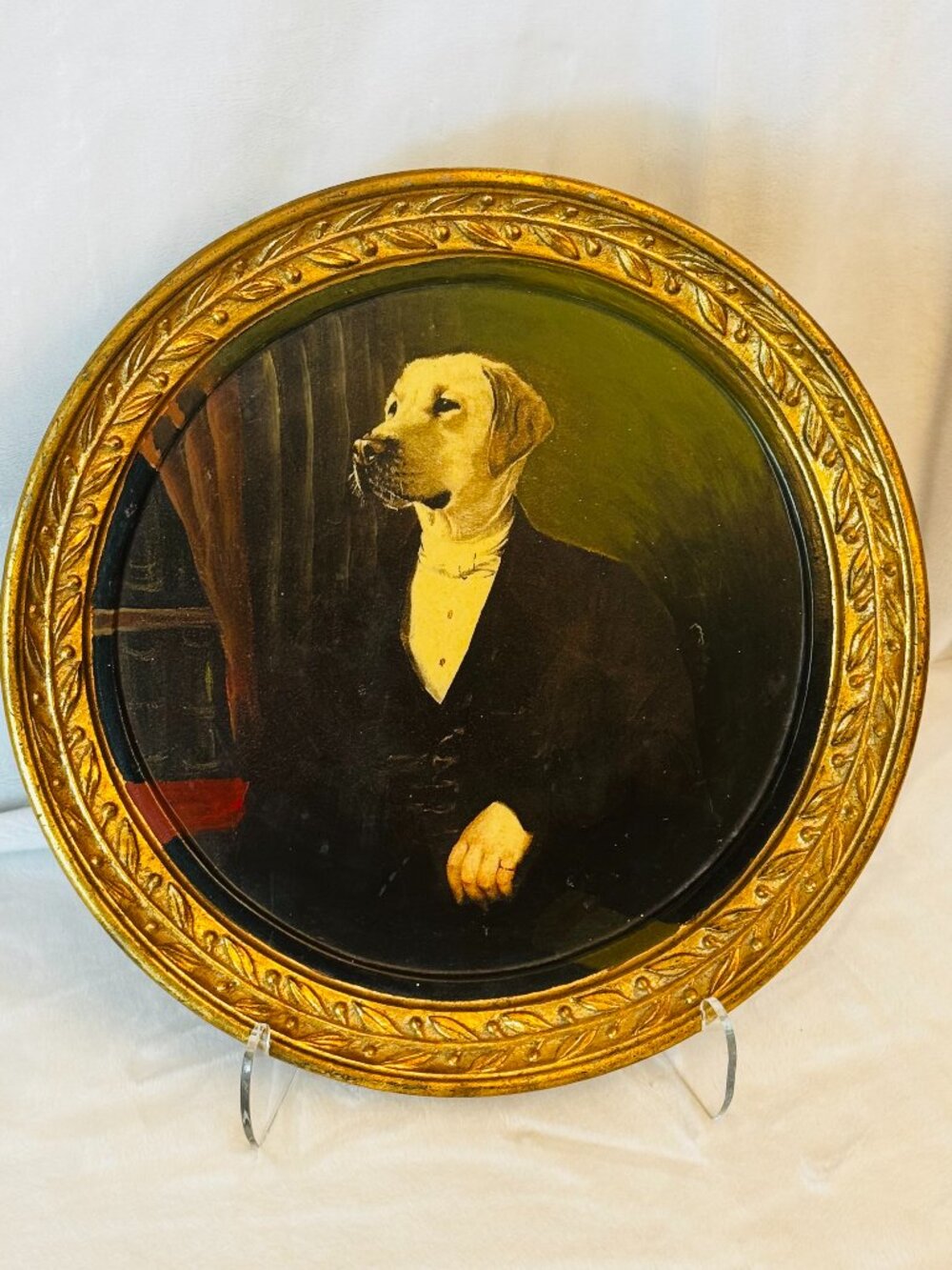 A Gentleman Labrador Dog Portrait Thierry Poncelet 10" Round Wood Art Plaque Han